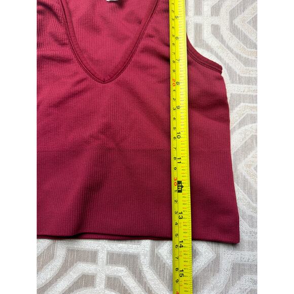 Athleta Aurora Crop Rib Tank Top Women’s XXS Burgandy V-Neck Stretch Activewear - Picture 3 of 6